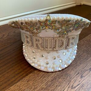 Embellished Bride Hat - White and Gold